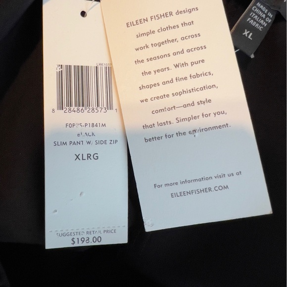 Eileen Fisher XL Black Slim Pant with Side Zipper & Button Closure w/Lil Stretch - Picture 11 of 12